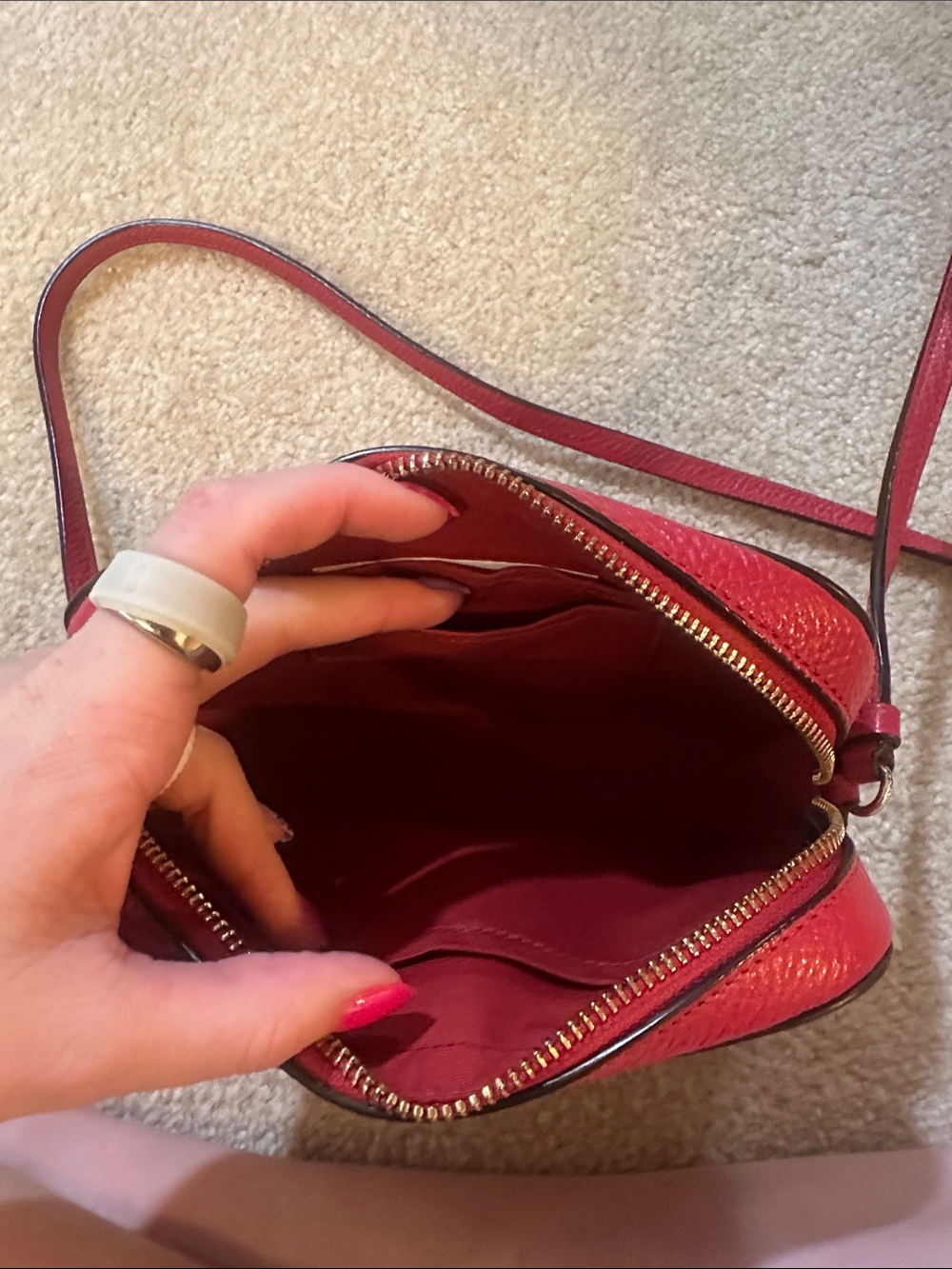 Coach Red Pebbled Leather Camera Crossbody with Gold Logo - Picture 3 of 3